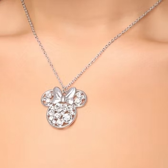 🆕 Disney Minnie Mouse Clear Rhinestone Pendant Necklace 18” - Picture 1 of 6